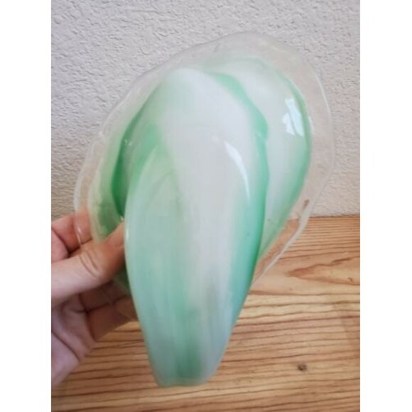 VTG Sooner Student Art Glass Bowl Basket Centerpiece Hand Blown White Green 9" - Picture 4 of 9